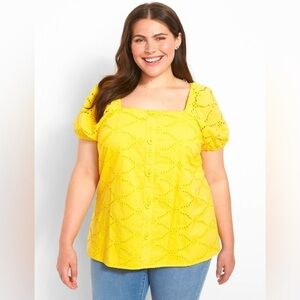 Lane Bryant Women's Yellow Classic Eyelet Blouse with Button Detail Size 20, NWT